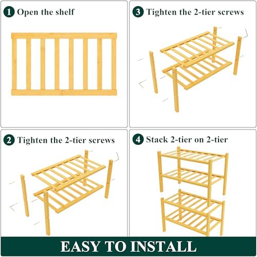 Smiry Bamboo Shoe Rack, 8 Vertical Slats, 4 Tier - 17.3" Wide, Natural - Image 5