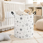 Collapsible Kids Laundry Basket Clothes Hamper, Foldable Storage Organizer Bin, Toy Clothes Storage with Handles for Boys Girls Bedroom, Room Decor Grey Star - Image 4