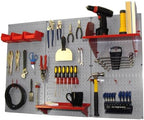 Wall Control Pegboard Organizer 4 ft. Metal Pegboard Standard Tool Storage Kit with Gray Toolboard and Red Accessories by Wall+Control