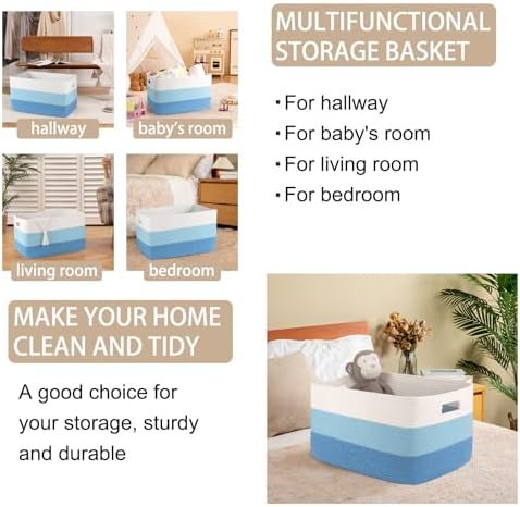 OIAHOMY Blanket Basket Laundry Basket Dog Toy Basket 75L Light Blue - Image 4