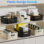 FUCDTEFC Black Plastic Basket, 8 Pack Home Organization and Storage Baskets with Handles, Space Saving Woven Organizer Bins Plastic Storage Basket for Organizing Cabinets,Closets, Shelves, Countertops - Image 4