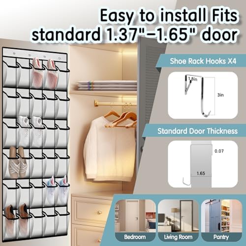 Kotkn 30 Compartment Breathable Mesh Pocket Over the Door Hanging Over the door shoe organizer Shoe rack Over door shoe organizer Hanging shoe organizer (White, 30) - Image 6