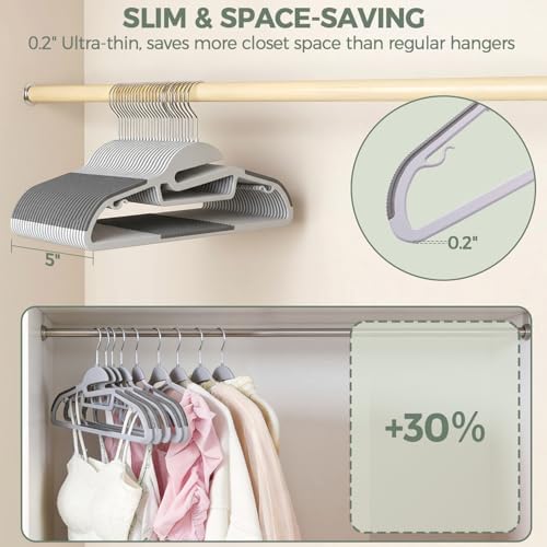 BAGAIL Plastic Hangers 50 Pack with Non-Slip Design,0.2 Inches Thick, 360°Swivel Hook Space Saving Organizer for Bedroom Closet,Shirts,Pants(Grey- S Shaped) - Image 3