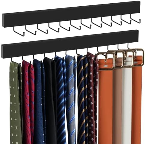 ZEDODIER 2 Pack Tie Rack & Belt Hanger Wall Mounted, Wooden Tie Organizer by ZEDODIER
