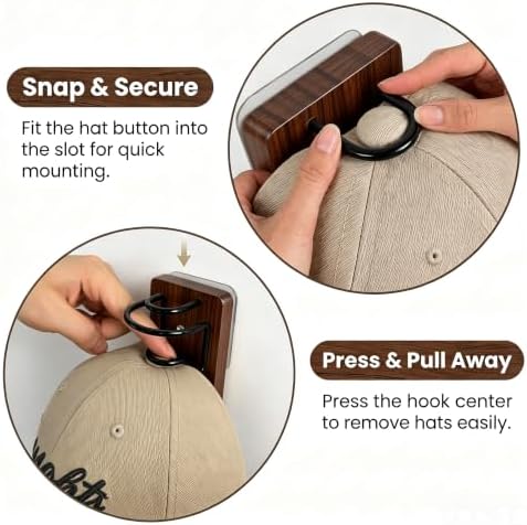 2-Pack Wall-Mounted Hat Storage Organizer, Wooden Space-Saving Rack for Cap - Image 3