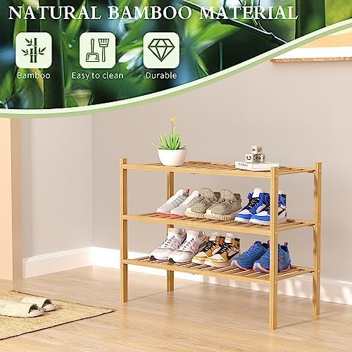 ROMGUAR CRAFT 3 Tier Bamboo Shoe Rack for Closet Free Standing Wood Shoe Shelf Storage Organizer for Entryway Small Space Stackable 27"x11"x20" (Natural) (Pack of 2) - Image 6