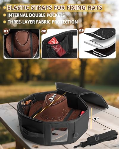 Marscamd Vegan Leather Hat Box, Fits 4 Cowboy or Wide-Brim Hats, Black - Image 3
