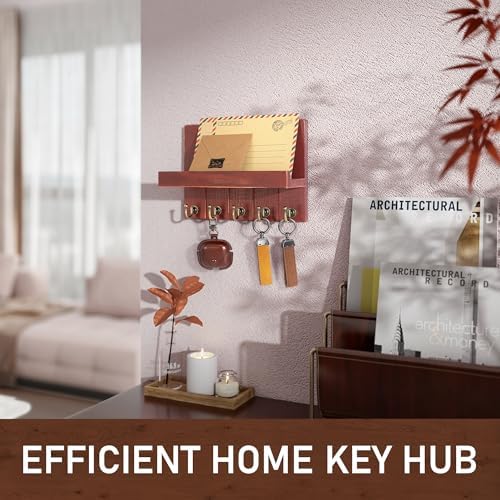 Rebee Vision Key Holder Wall Mount with Floating Shelf for Home Decor, Red - Image 6