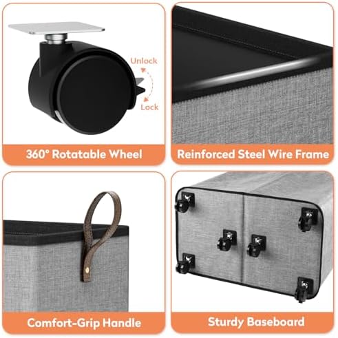 SpaceTrove Rolling Laundry Basket with Wheels, Laundry Hamper, 136L, Grey - Image 5