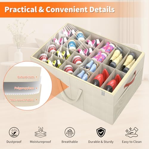 Aokeyee 2 Pack Shoe Organizer for Closet, Large Shoe Storage Box, Beige - Image 3