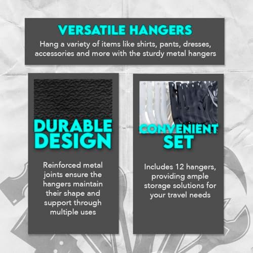 SE 12-piece Set of Folding Ultra Compact Travel Hangers (Black & White), Open 16-Inches Folded 5-Inches - Image 2