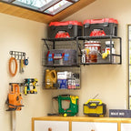 ThreeHio Garage Shelf Wall Mounted with Wire Baskets, Heavy Duty Garage Wall Shelving with Garden Tool Rack and Hooks, Wire Shelf Baskets Tool Organizer for Home Garden Yard Organization and Storage - Image 2