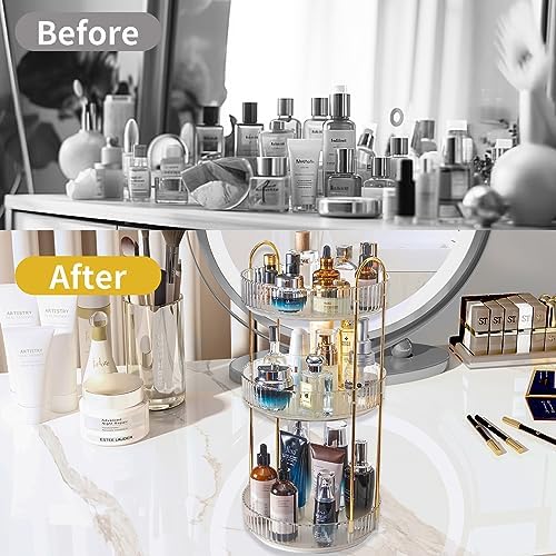 Asayuee 360 Rotating Makeup Organizer,3 Tier Large Capacity Make Up Organizers and Storage,Skincare Perfume Vanity Organizers,Bathroom Cosmetics Storage Organizer Countertop (Clear-3 Tier) - Image 5