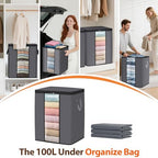 SpaceWhisper 4 Pack 100L Clothes Storage, Foldable Storage Bags, Grey | Thick Fabric, Clear Window, with Reinforced Handle, for Clothing, Blanket, Comforters, Bedding Organizing - Image 6
