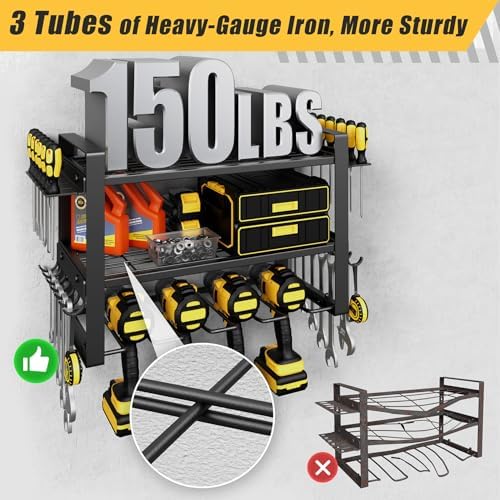 Power Tool Organizer Wall Mount, 150LBS Capacity, 3 Tier, 4 Drill Holders - Image 4