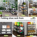 BMOSU 3-Tier Bamboo Shoe Rack Premium Stackable Shoe Shelf Storage Organizer for Hallway Closet Living Room Entryway Organizer (Black Bamboo) - Image 3