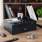 ProCase 2 Layers Valet Tray Gift for Men, Nightstand Organizer EDC Dump Catchall Trays with Phone Charging Station, Dresser Top Table Beside Entryway Storage Box -Black - Image 3