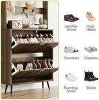 Smart FENDEE Tall Shoe Cabinet with Coat Rack,Fluted Shoe Cabinet Storage for Entryway, Walnut Hidden Shoe Cabinet with Metal Legs,Shoe Organizer Cabinet, Slim Entryway Shoe Storage Cabinet （31.5in） - Image 5