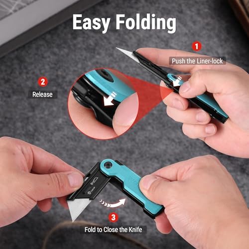 WORKPRO Folding Utility Knife, Quick Change Box Cutter, G10 Handle, Blue - Image 4