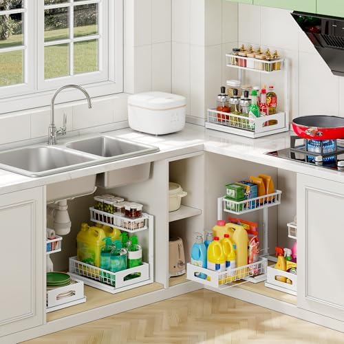 Under Sink Organizer, 2-Pack L-Shaped Metal Pull-Out Drawers for Kitchen - Image 6