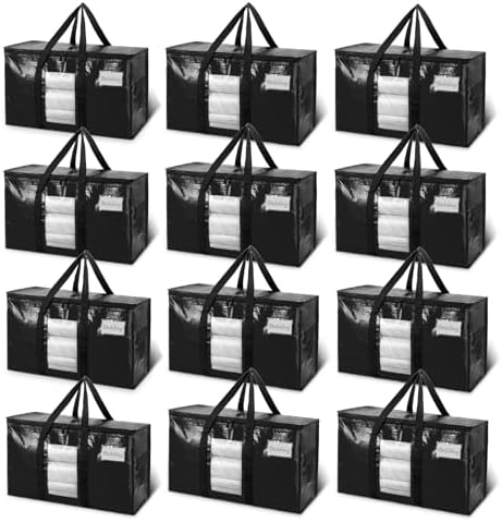 TAILI 12 Pack Black Extra Large Moving Bags,Storage Bag with Visible Window by TAILI