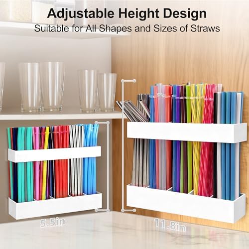 9.5” Large Acrylic Straw Holder for Cabinet Door, Adjustable Two-Part - Image 2