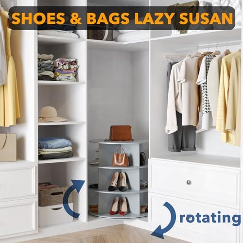 SpaceAid 3 Tier Rotating Shoe Rack Tower, Spinning Shoe Display Lazy Susan, Revolving 360 Shoe Rack Storage Round Carousel, Vertical Handbag Rotate Shoes Closet Organization (3-Tier Gray) - Image 4