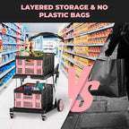 8-in-1 Max 200LBS Collapsible Shopping Cart on Wheels with 2 Storage Crates, Portable Foldable Shopping Cart with Foot Brake for Picnic, Supermarket, Office, Pink-2026 Upgraded - Image 5
