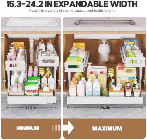 1 Pack Expandable Under Sink Organizers Storage With Upgrade Ball-Bearing Slide Tracks,2-Tier Pull Out Under Cabinet Organizer Height Adjustable,Not Suitable For Cabinets With Partitions In The Middle - Image 7