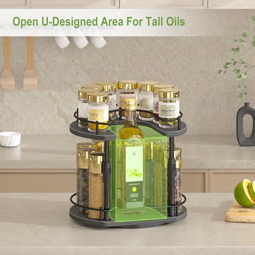 Across-Star Lazy-Susan-Spice-Rack -Organizer For Cabinet With Adjustable Height, 12 inch Rotating Seasoning Holder Spice Organization For Pantry, 2-Tier Kitchen Counter Shelf Countertop Organizer - Image 4