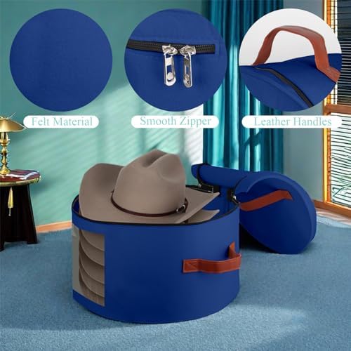 Samplife Hat Box,Hat Storage Box,Stackable Round Brim Hats Organizer Bag Container for Closet,Travel Hat Boxes for Women, Cowboy Hat Organizer, FoldableTravel Cap Boxes (06-Blue, 16.5" D x 10.5" H) - Image 4