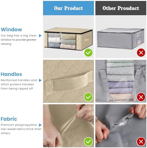 HomeHacks 6-Pack Clothes Organizer Storage Bags, 35L Storage Bins, Beige | Foldable Storage Box Container with Zippers, Clear Window, Reinforced Handles for Closet, Dorm, Pillows, Bedding, Sweater - Image 5