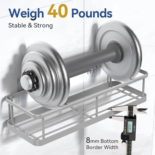 YASONIC Shower Caddy Adhesive, Rustproof Shower Organizer, Large Capacity Shower Shelves for Inside Shower, No Drilling Bathroom Organizers and Storage for Home Decor （2 Pack Grey） - Image 3