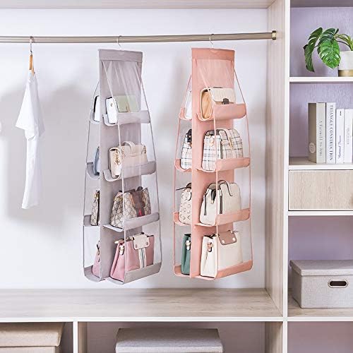 AARAINBOW 1 Pack Hanging Handbag Purse Organizer, Bags Organizor for Purse 8 Pockets Wardrobe Closet Space Saving Handbag Storage, 44.5L x 13.5W (B-Light Gray) - Image 5