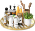Gold and White Checkerboard Lazy Susan with Rubberwood Base and Metal Rail by AMH