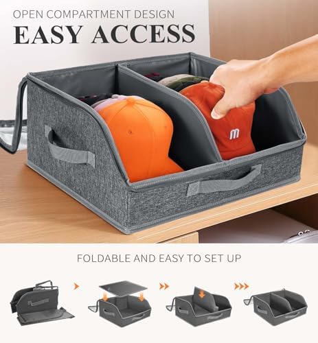Hat Organizer for Baseball Caps, Wide Hat Storage Box for Closet, Dark Gray - Image 4