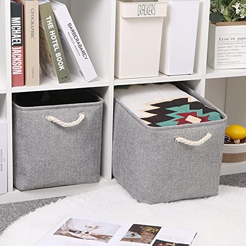 Bidtakay Grey Baskets [2-Pack] Shelf Baskets for Storage 16" X 11.8" X 11.8" Large Fabric Rectangular Decorative Storage Basket Organization Bins for Shelves Closet Home Organization(Grey) - Image 3