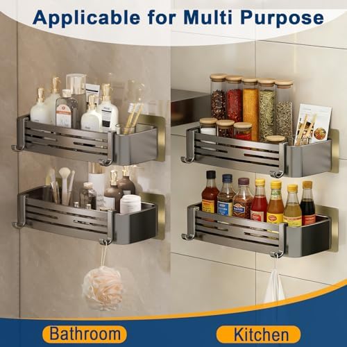 Shower Caddy, Adhesive Bathroom Shower Corner Organizer Shelves with Hooks, No Drilling Shower Shelves Organizer for Bathroom Kitchen 2 Pack - Image 7