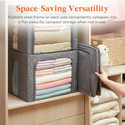 Lifewit 4 Pack Clothes Storage Bins with Metal Frame, Stackable Storage Box - Image 6