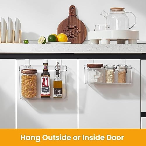 vacane 2 Pack Plastic Over Cabinet Door Organizer with Removable Hooks, Clear Hanging Baskets for Organizing Over the Cabinet Organizer Holder for Kitchen, Bathroom-Hang Outside or Inside Door-M - Image 2