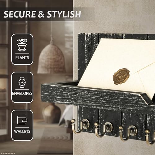 Rebee Vision Rustic Key Holder Wall Mount for Home Decor, Old Black - Image 5