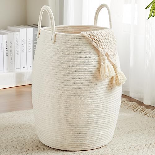 Extra Large Laundry Hamper Basket 105L Woven Blanket Basket, Beige by Fionasmagic