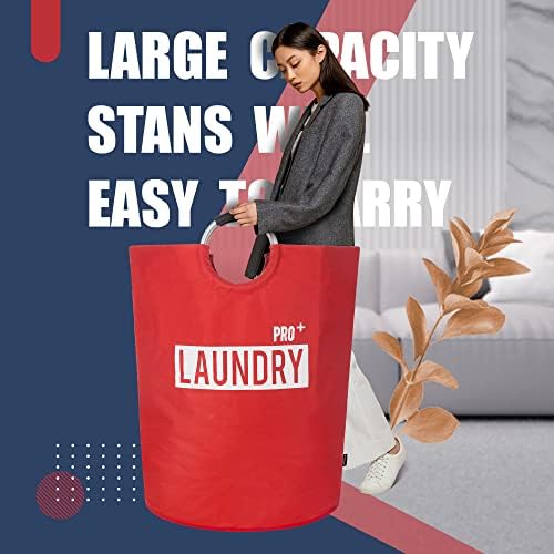 Caroeas Super Large 150L Laundry Basket Pro, Waterproof Laundry Hamper, Collapsible Laundry Basket Easy Storage, Clothes Hamper Stands Up Well, Laundry Bag with Padded Handles (Red) - Image 4