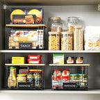 2 Set XL Stackable Wire Basket with Bamboo Tops & Tags- Pantry Organizer and Storage Bins, Kitchen Counter Cabinet Shelf Countertop Under Sink Organizing, Food Snack Produce Onion Potato Bread Storage - Image 2