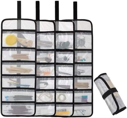 Small Roll Up Storage Bag, 6 Pockets Roll Up Tool Kit, Suitable for Mechanics, Kitchen Storage, Art Sketching, Travelling, Potter's Tools, Office Objects, Transparent and Visible, Space-Saving 4 Pack by Unknown