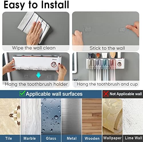 iHave Toothbrush Holders for Bathrooms Wall Mounted with Dispenser & 4 Cups - Image 5
