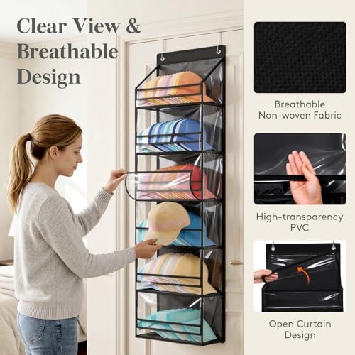 Lifewit 6 Tier Clear Over the Door Hat Rack, Baseball Caps Organizer, Black - Image 3