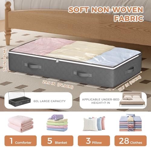 Budding Joy Under Bed Storage Containers, Storage Bins with Clear Lids | Underbed Storage Bags for Blankets, Towels, Comforter, Sweaters, Linen Sheets, Wrapping Paper - Image 3