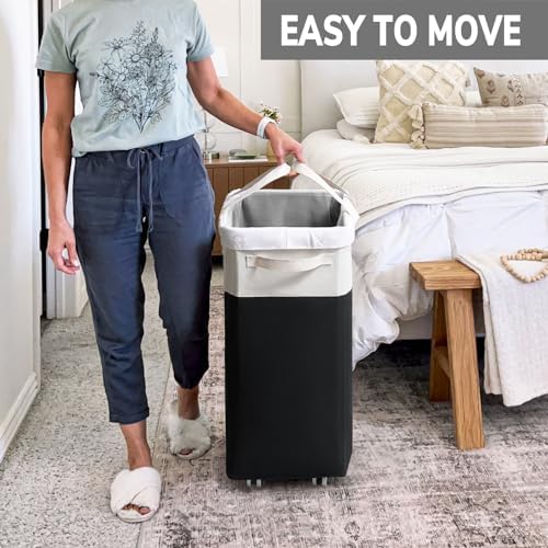 Goodpick 2-Pack Rolling Laundry Basket with Wash Bag, Hamper for Dorm, 75L - Image 6