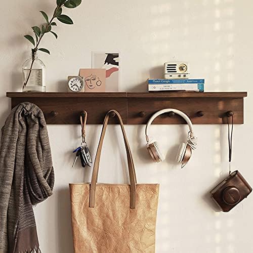 Entrance Coat Rack ，Coat Hooks, Wall-Mounted Wooden Hook Rack, Wall-Mounted Shelves are Very Suitable (Walnut Color Finish—A-2) - Image 2